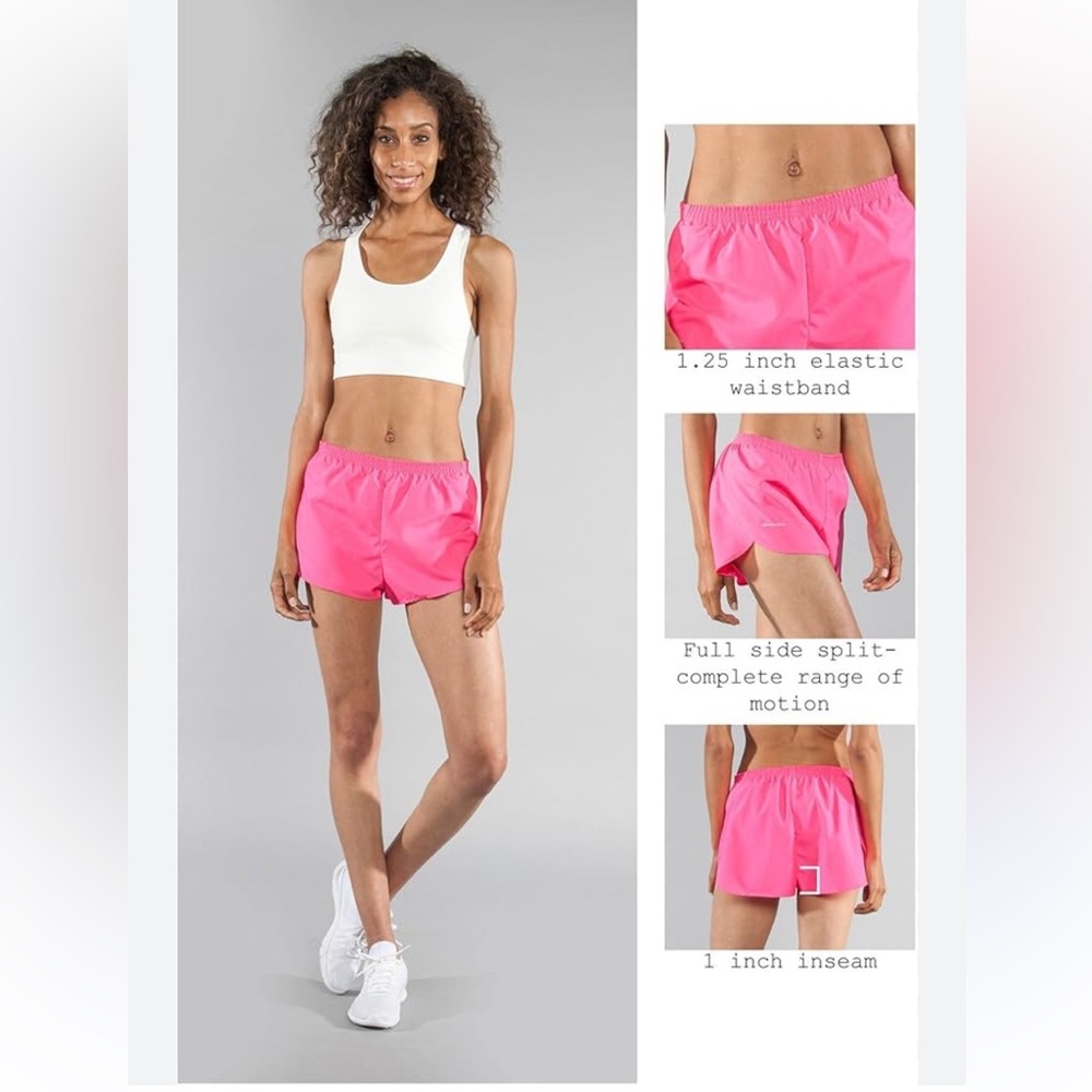 Boausa Women’s 1” Split‎ Running Lined Shorts Black/Hot Pink. Size S (692)